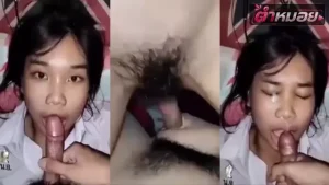 คลิปหลุดนักเรียนโดดเรียนมาหัดเย็ดกัน ถ่างหีขึ้นควบขย่มควยให้แฟนหนุ่ม เสร็จแล้วชักออกมาให้อมแตกเต็มหน้า